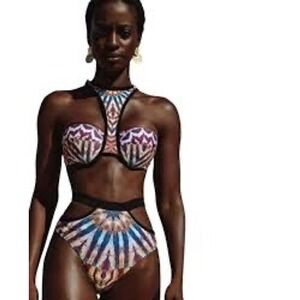 Andrea Iyamah Purple Blue Multicolor High-Waist Bikini